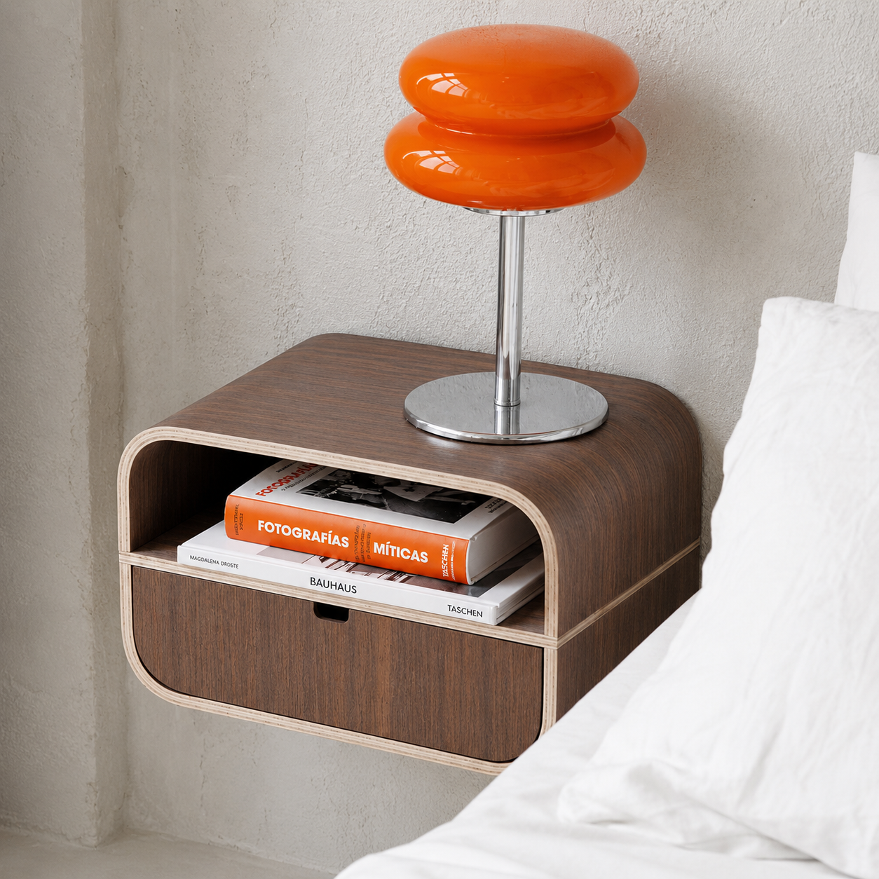 Floating Nightstand with Drawer, Minimalist Wall Mounted Oak Bedside Table