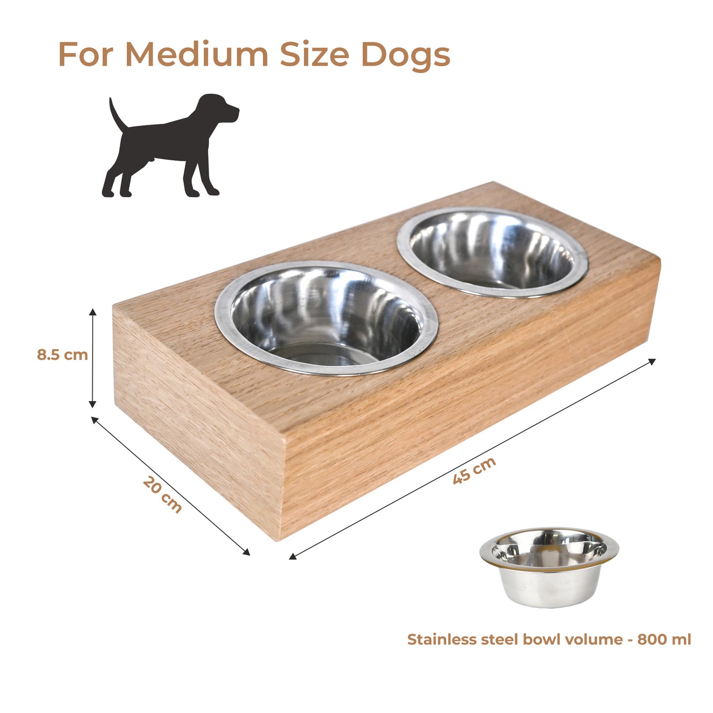 Wooden Elevated Dog Bowl Stand, 3 Sizes for Dogs and Cats