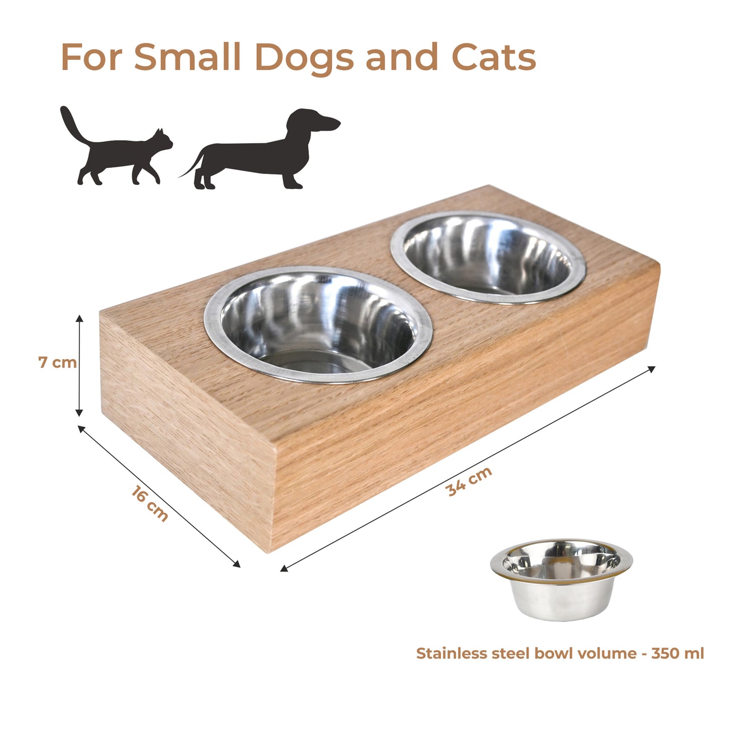 Wooden Elevated Dog Bowl Stand, 3 Sizes for Dogs and Cats