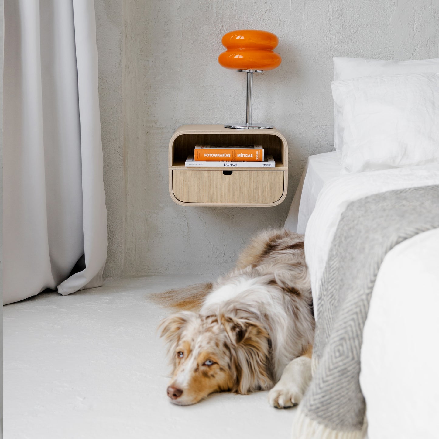 Floating Nightstand with Drawer, Minimalist Wall Mounted Oak Bedside Table