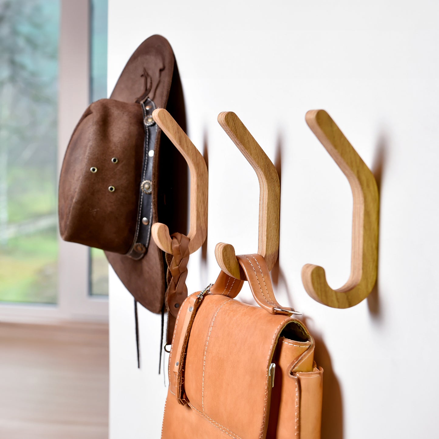 Set of 2 Wooden Wall Hooks for Coats & Storage Organization