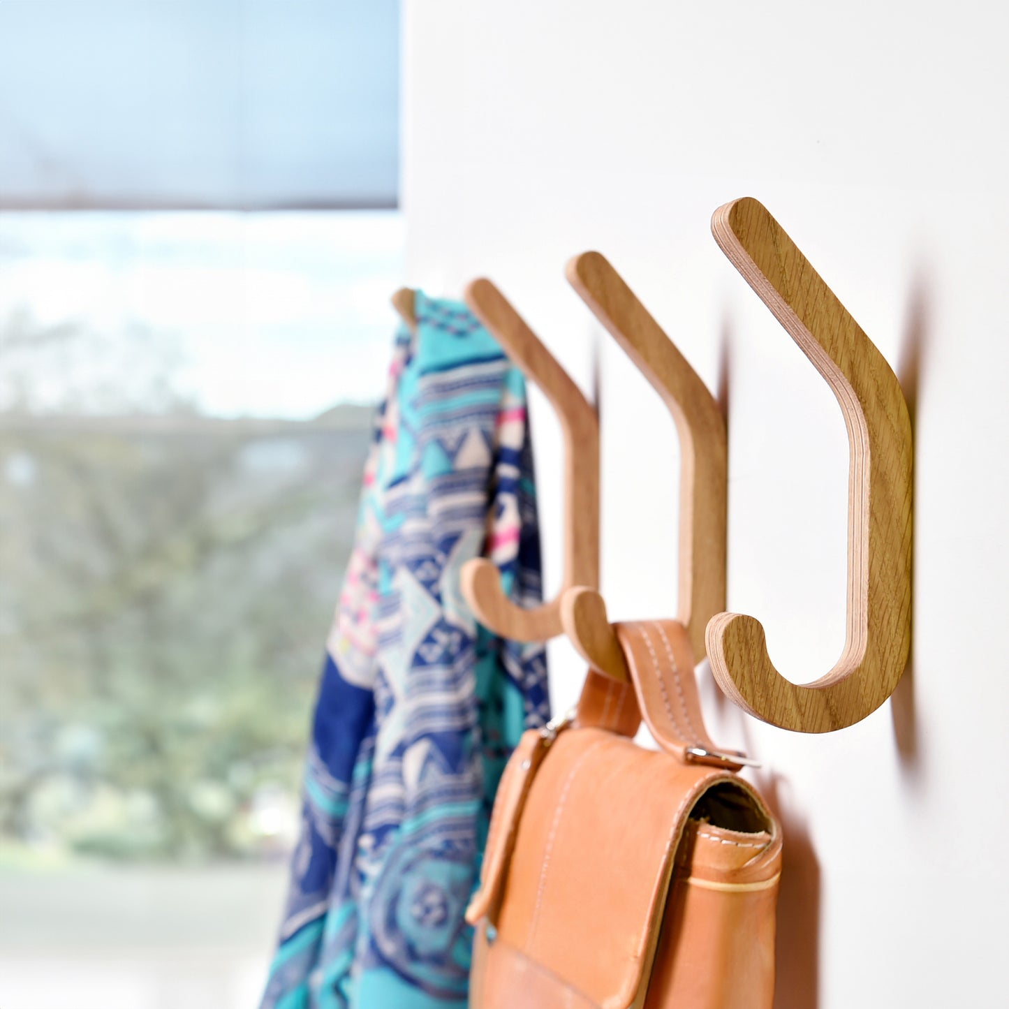 Set of 2 Wooden Wall Hooks for Coats & Storage Organization