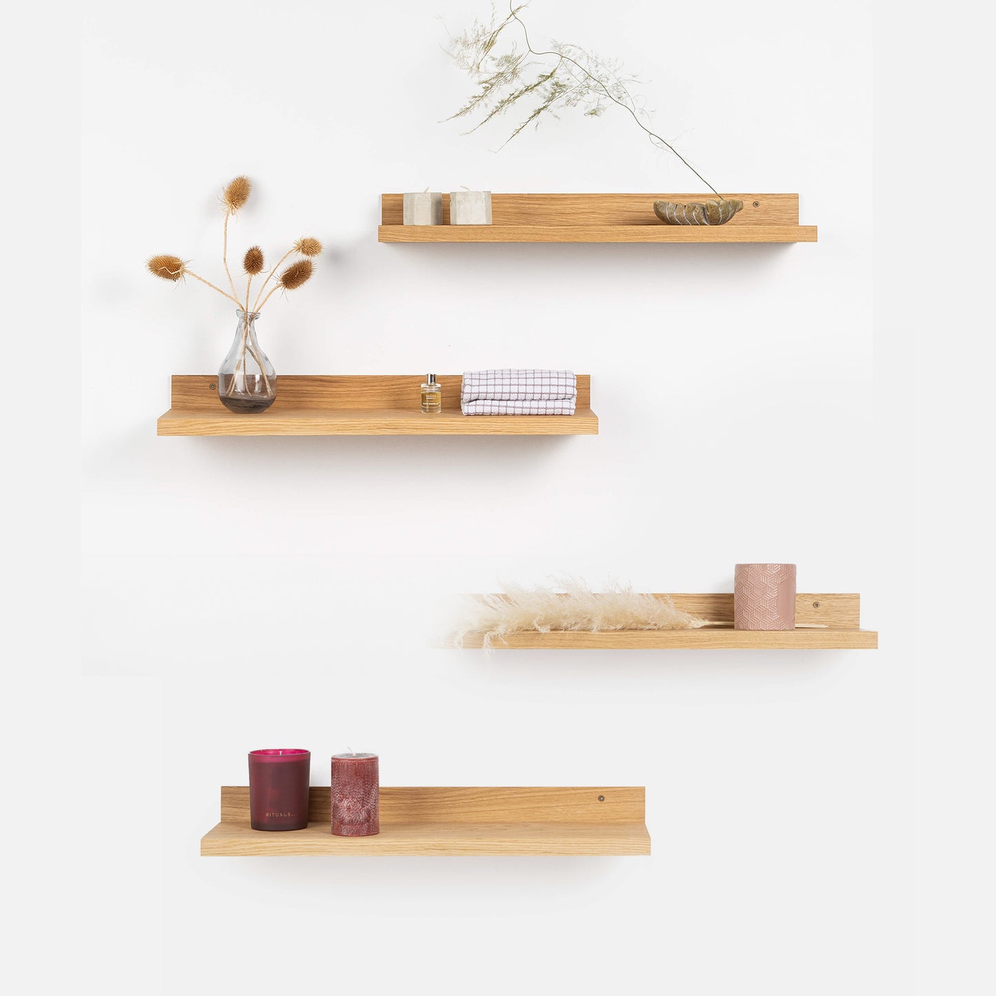 2 Floating Wooden Shelves - Oak Wall Shelf for Home Decor & Storage