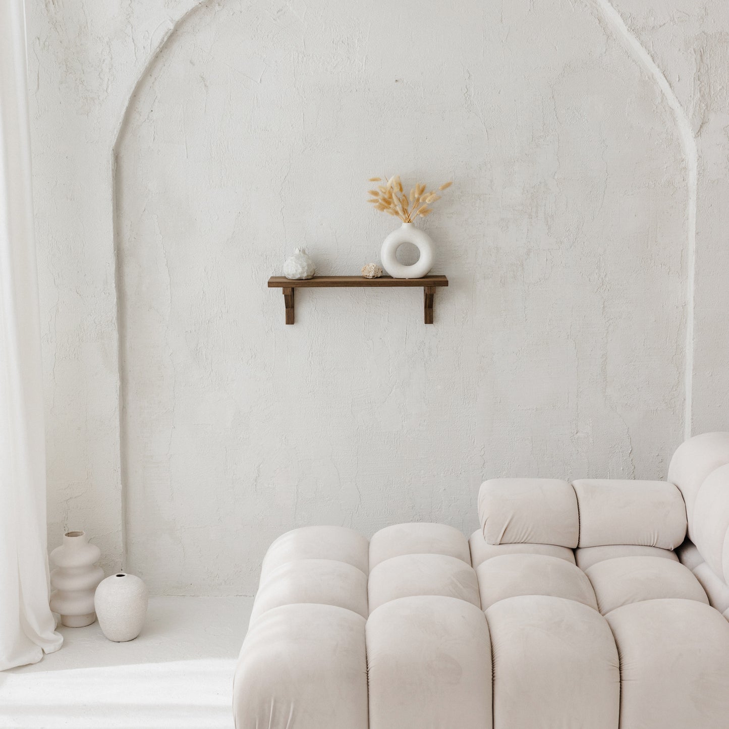 Walnut Floating Shelf with Hidden Wooden Brackets - Modern Wall Shelf