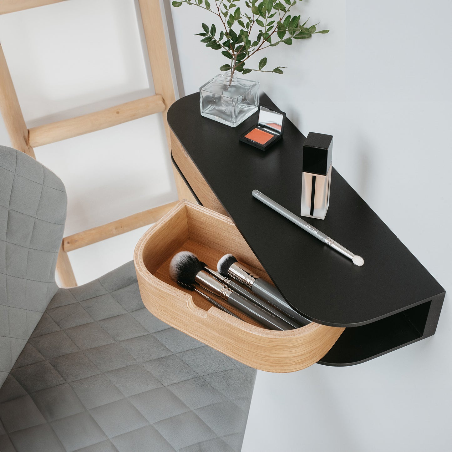 Floating Shelf with Two Drawers, Vanity Desk, 4 Colors