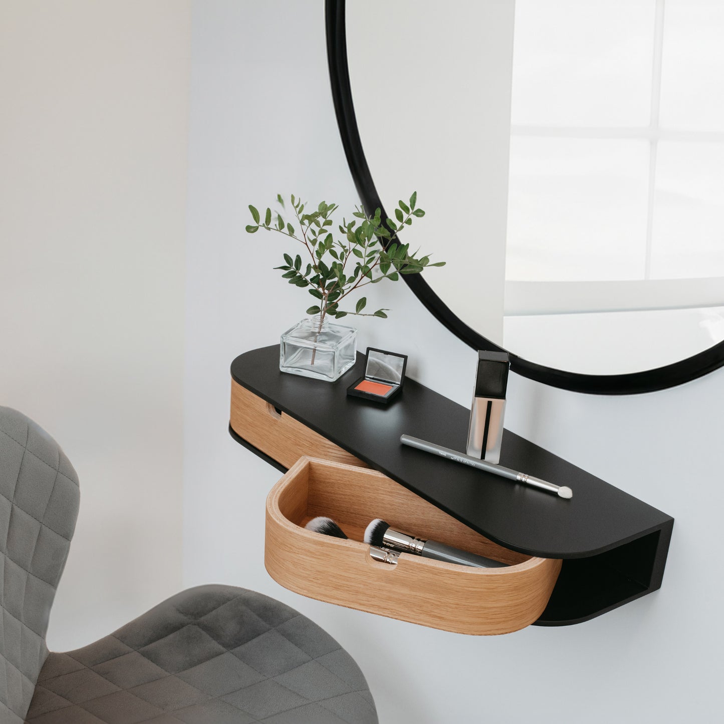 Floating Shelf with Two Drawers, Vanity Desk, 4 Colors