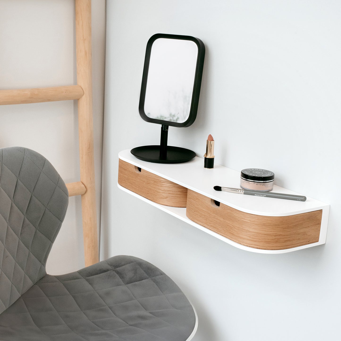 Floating Shelf with Two Drawers, Vanity Desk, 4 Colors