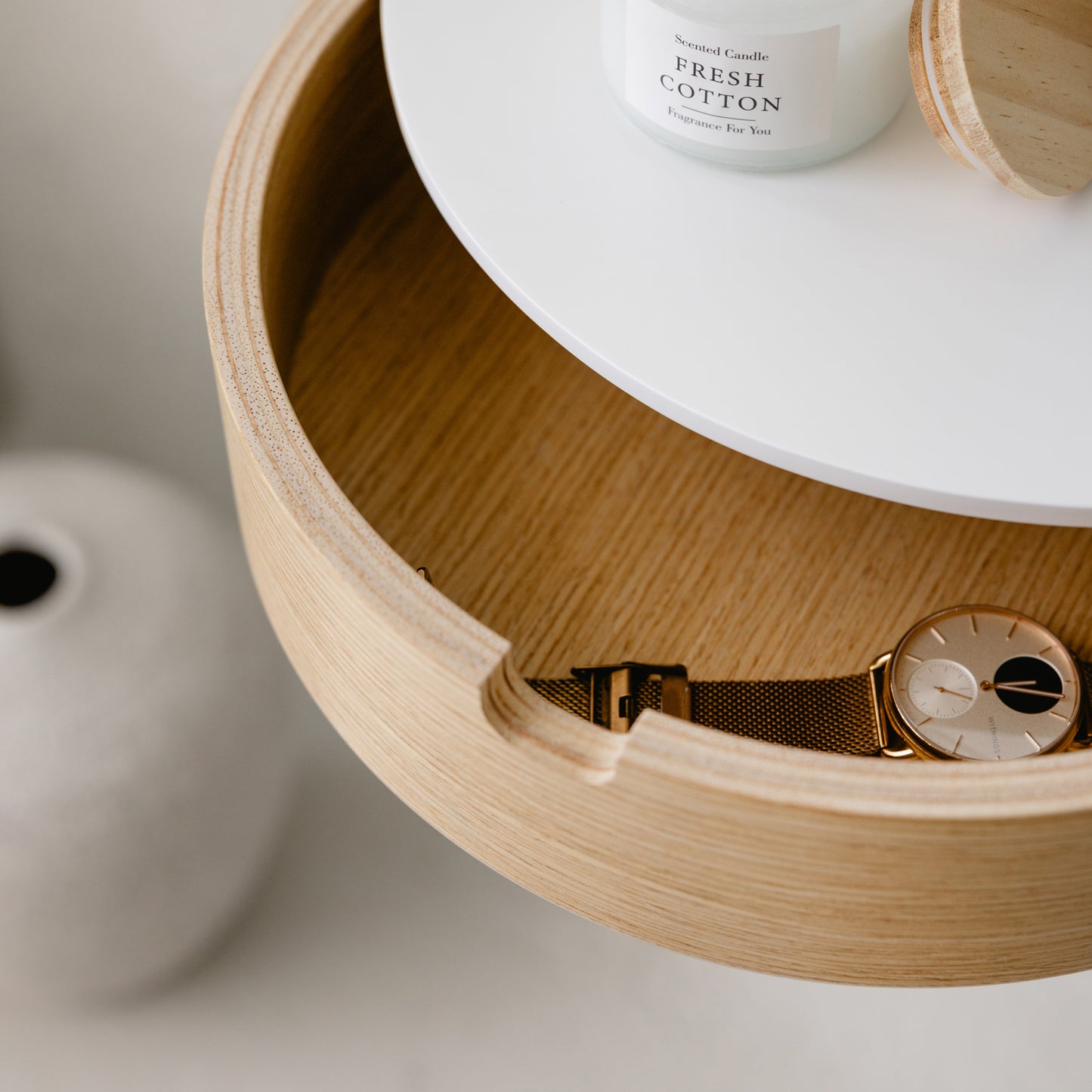 Floating Nightstand with Drawer, Rounded Wood Wall Shelf