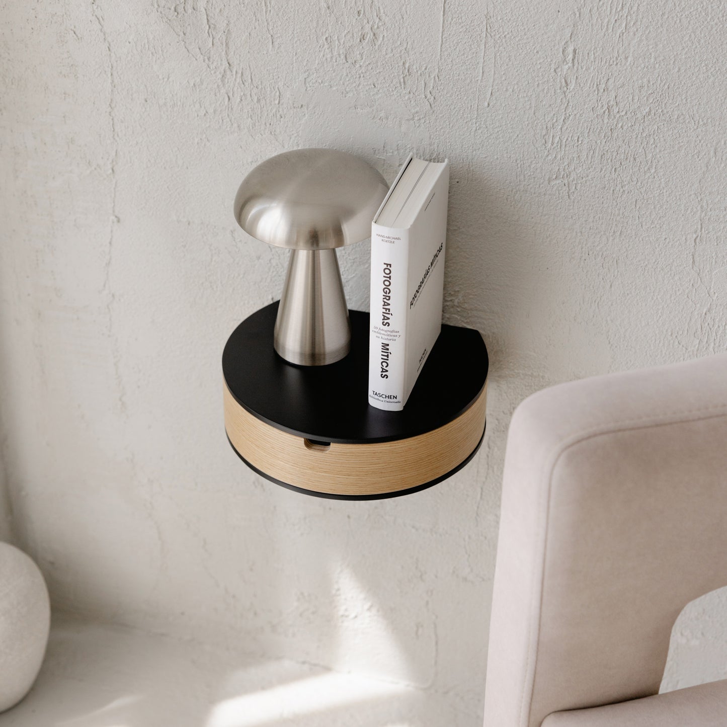 Floating Nightstand with Drawer, Rounded Wood Wall Shelf