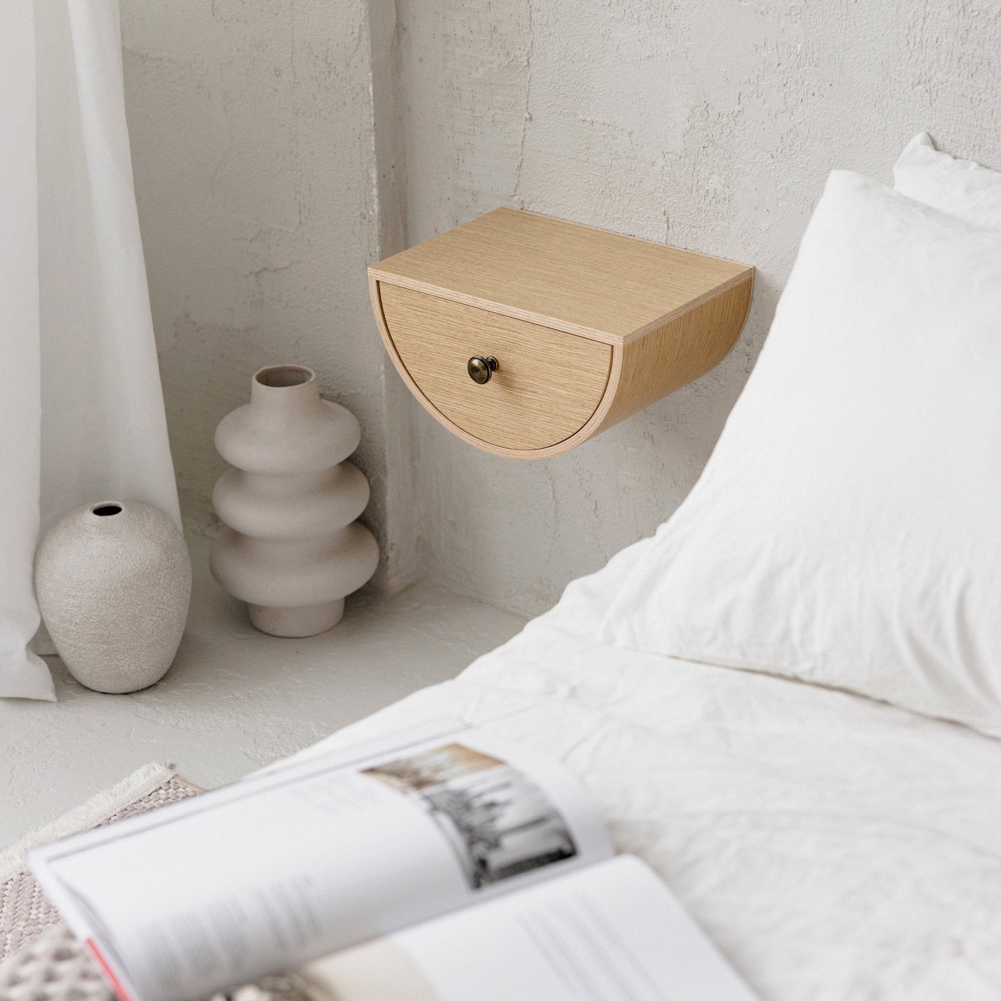 Wooden minimalist wall drawer shelf, Bedroom nightstand drawer