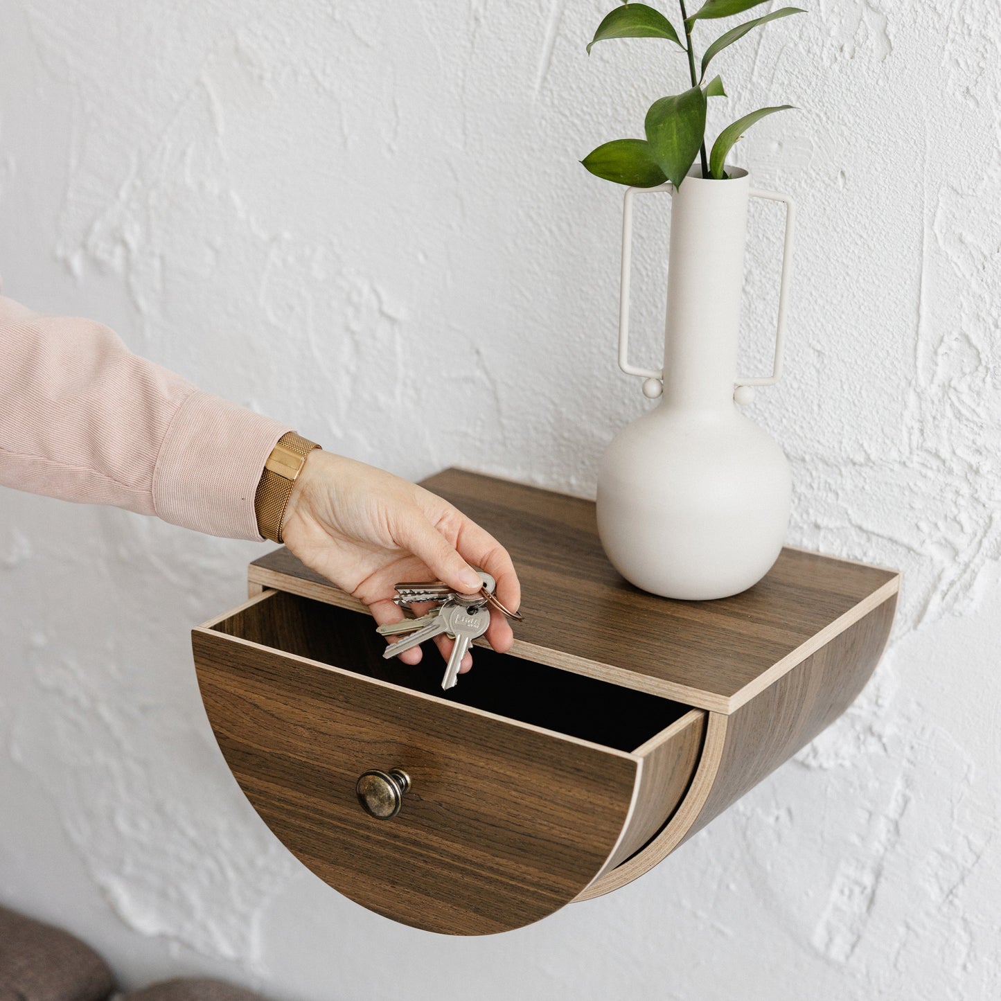 Wooden minimalist wall drawer shelf, Bedroom nightstand drawer