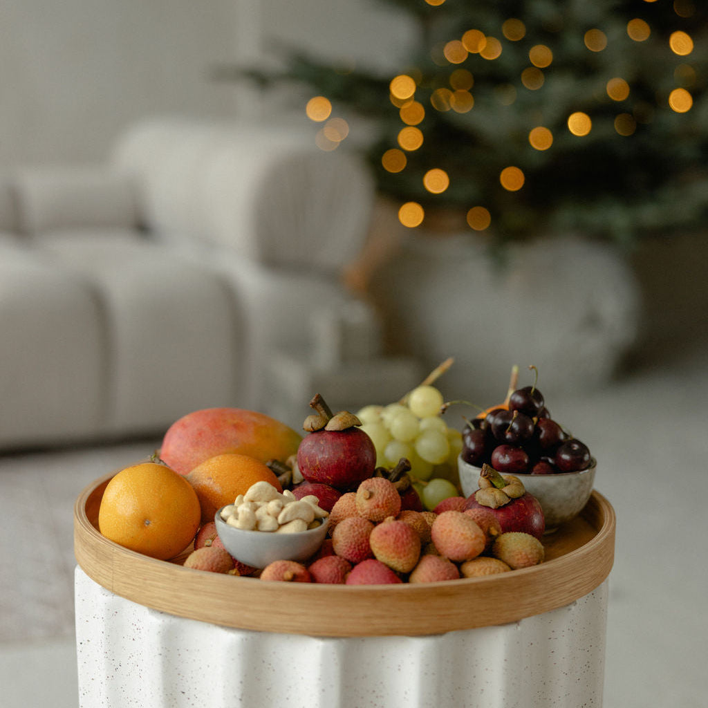 Large Round Oak Serving Board for Holiday Home Decor