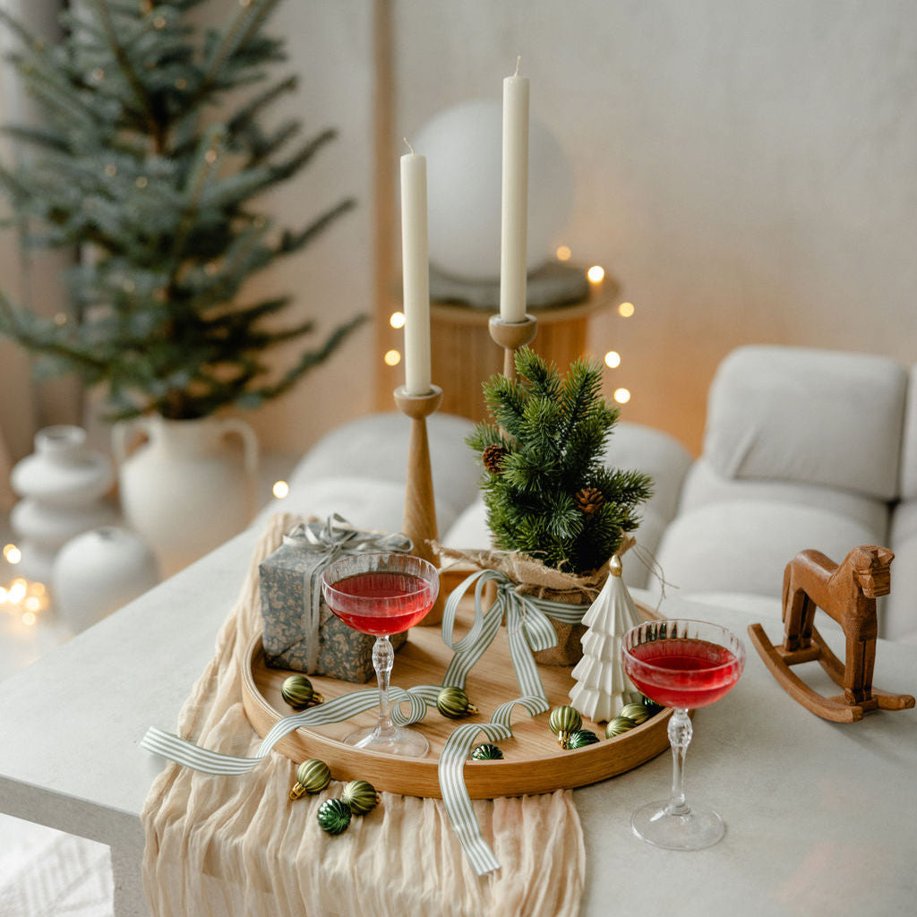Large Round Oak Serving Board for Holiday Home Decor