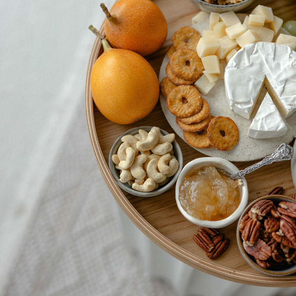 Large Round Oak Serving Board for Holiday Home Decor