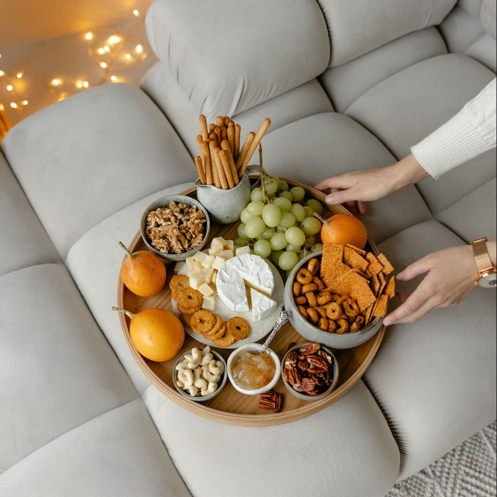Large Round Oak Serving Board for Holiday Home Decor