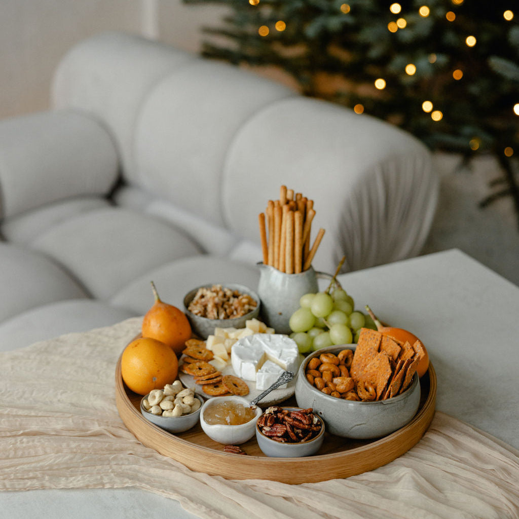 Large Round Oak Serving Board for Holiday Home Decor