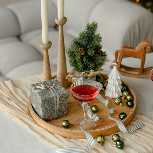 Large Round Oak Serving Board for Holiday Home Decor