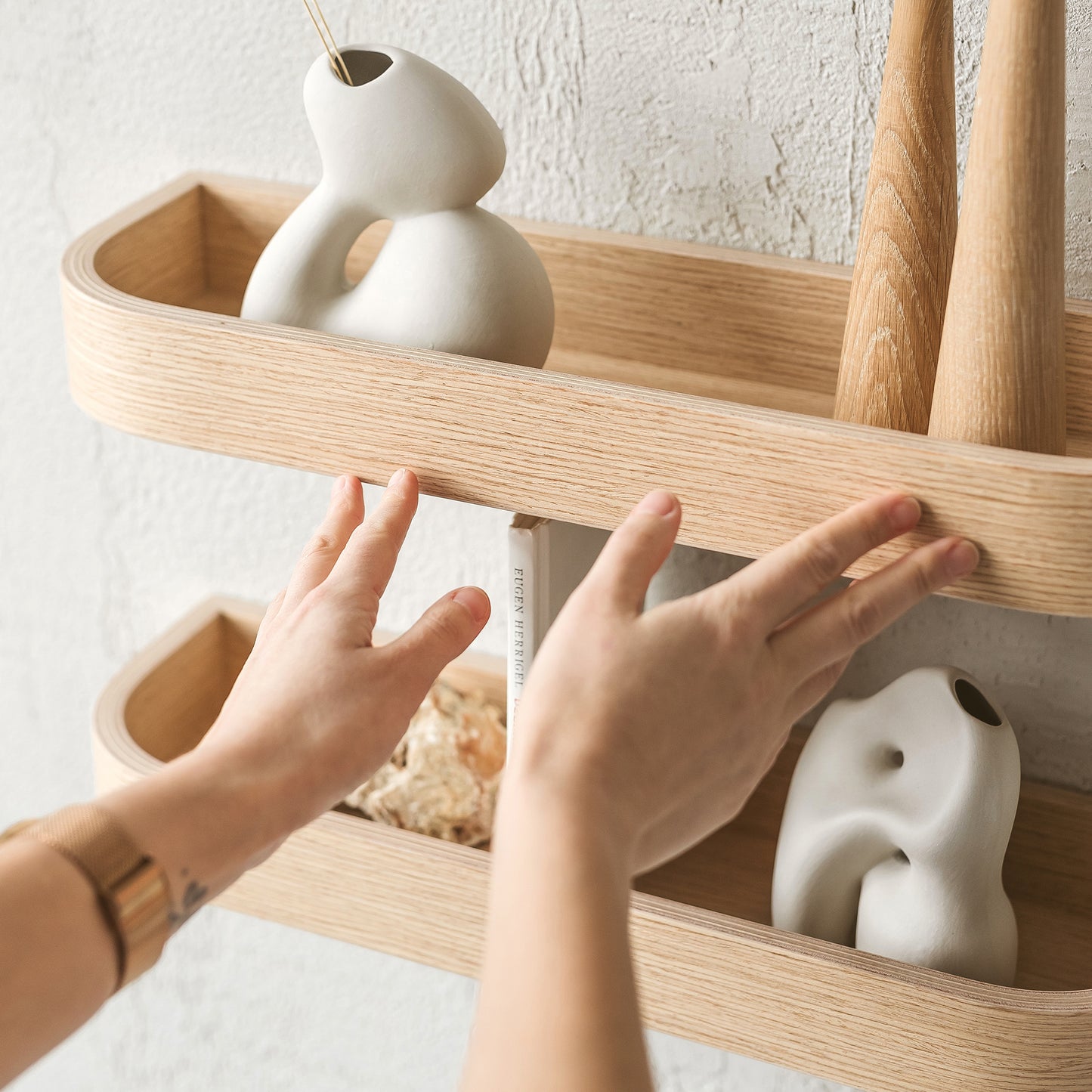 Set of Floating Wall Shelves, Oak Minimalist Ledge Shelf for Home