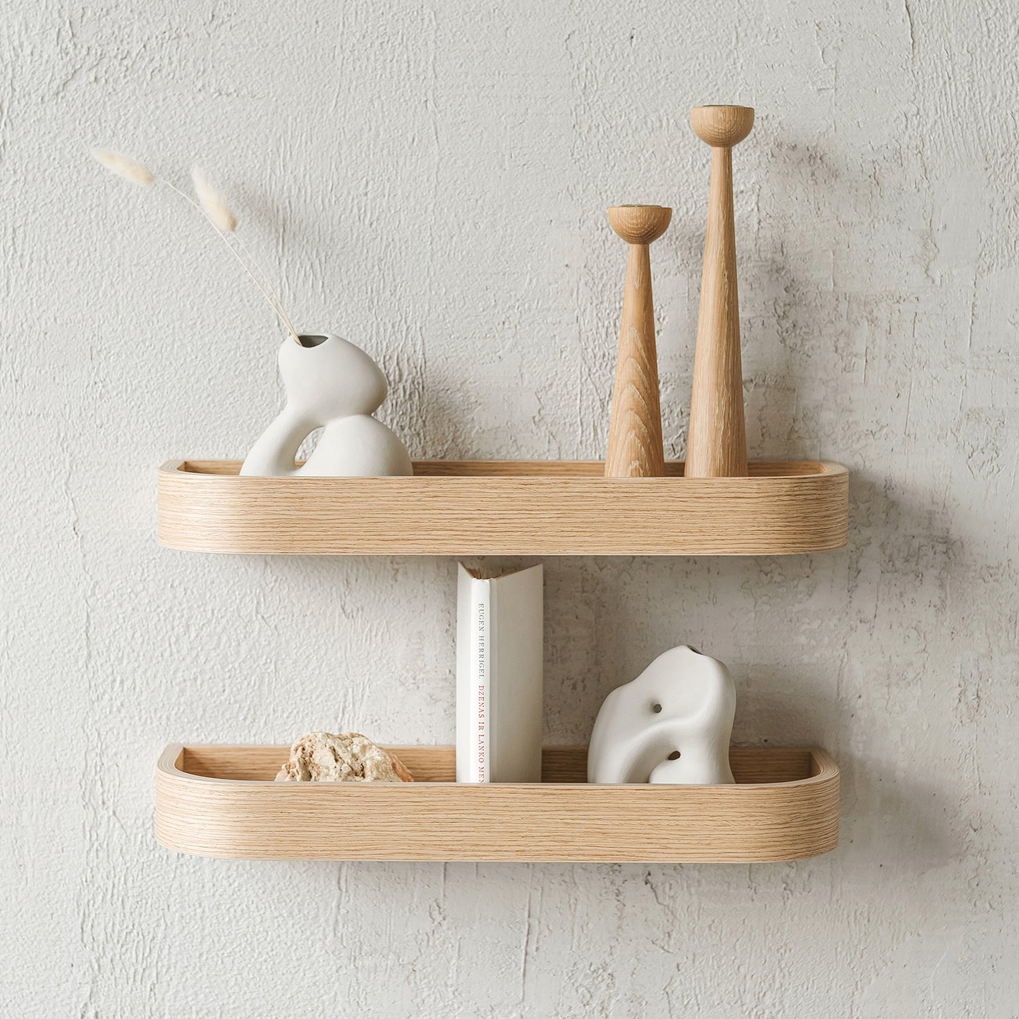 Set of Floating Wall Shelves, Oak Minimalist Ledge Shelf for Home