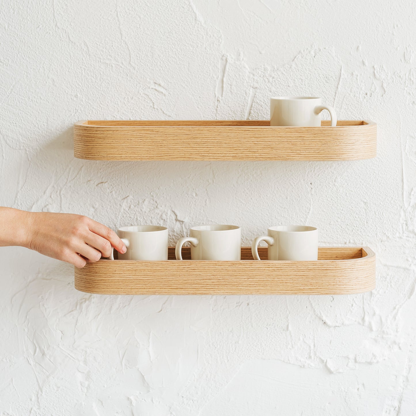Set of Floating Wall Shelves, Oak Minimalist Ledge Shelf for Home