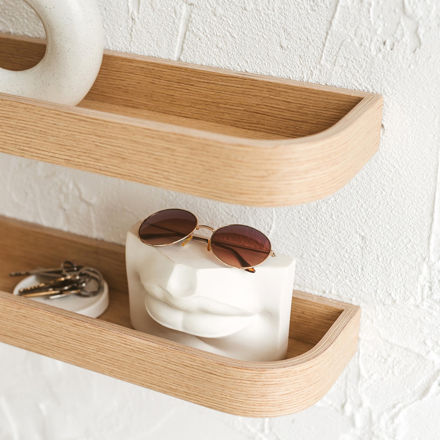 Set of Floating Wall Shelves, Oak Minimalist Ledge Shelf for Home
