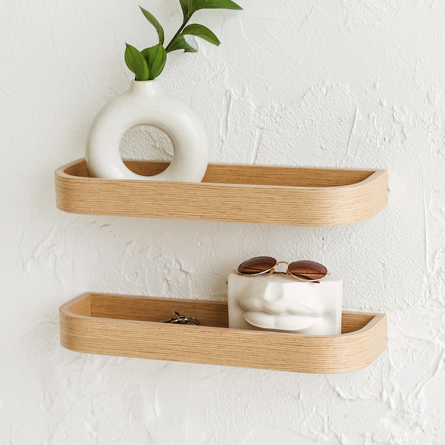 Set of Floating Wall Shelves, Oak Minimalist Ledge Shelf for Home