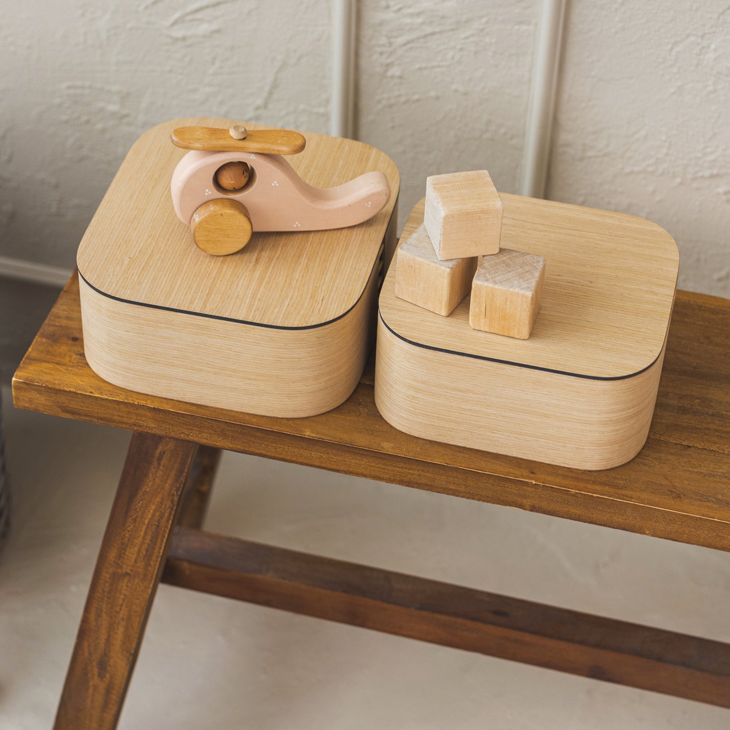 Set of two wooden storage boxes with lid, Home organization decor wood boxes