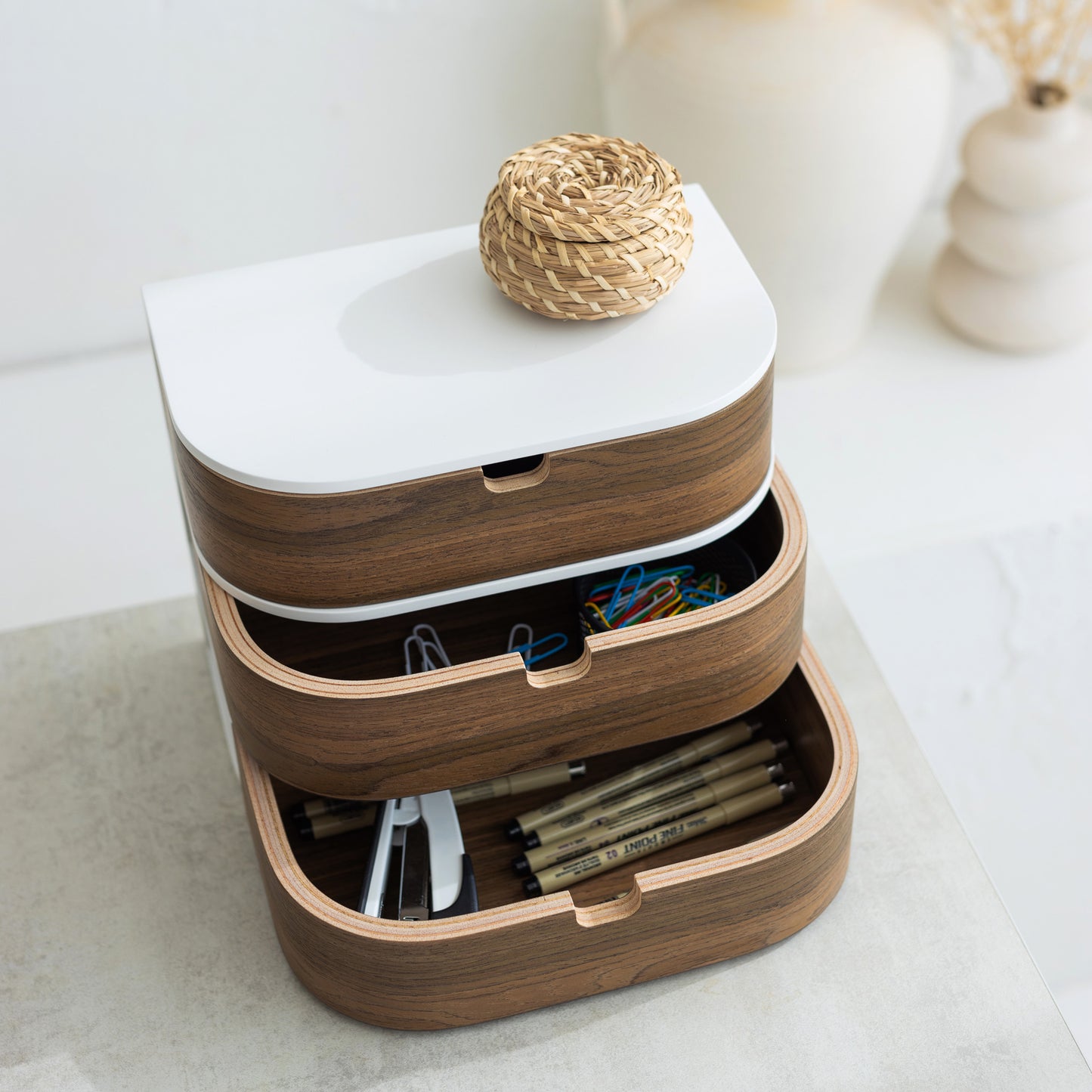 Mounted separate wood drawer box, Desk organization ideas