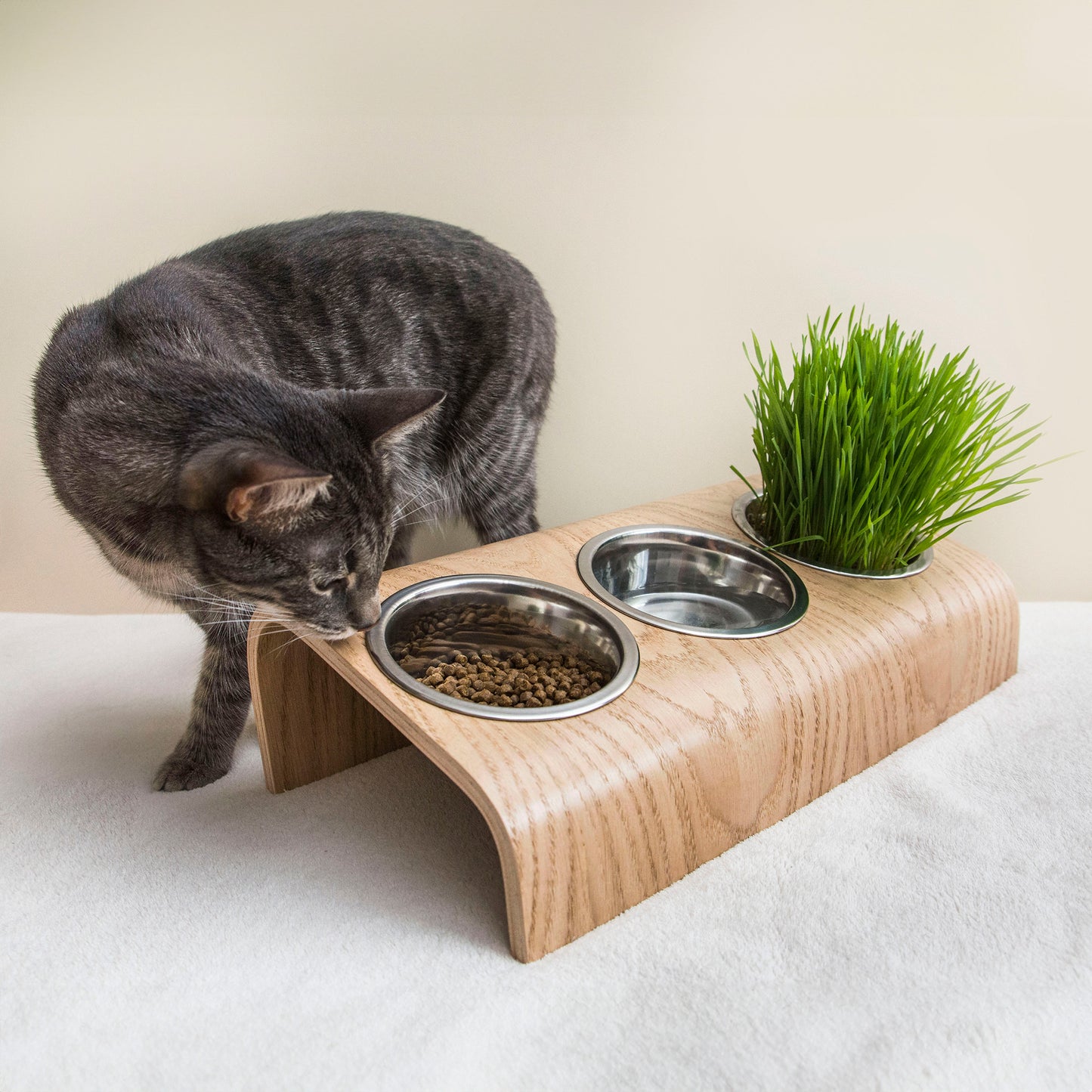 Wooden Elevated Cat and Dog Bowl Stand, Pet Feeder with Bowls