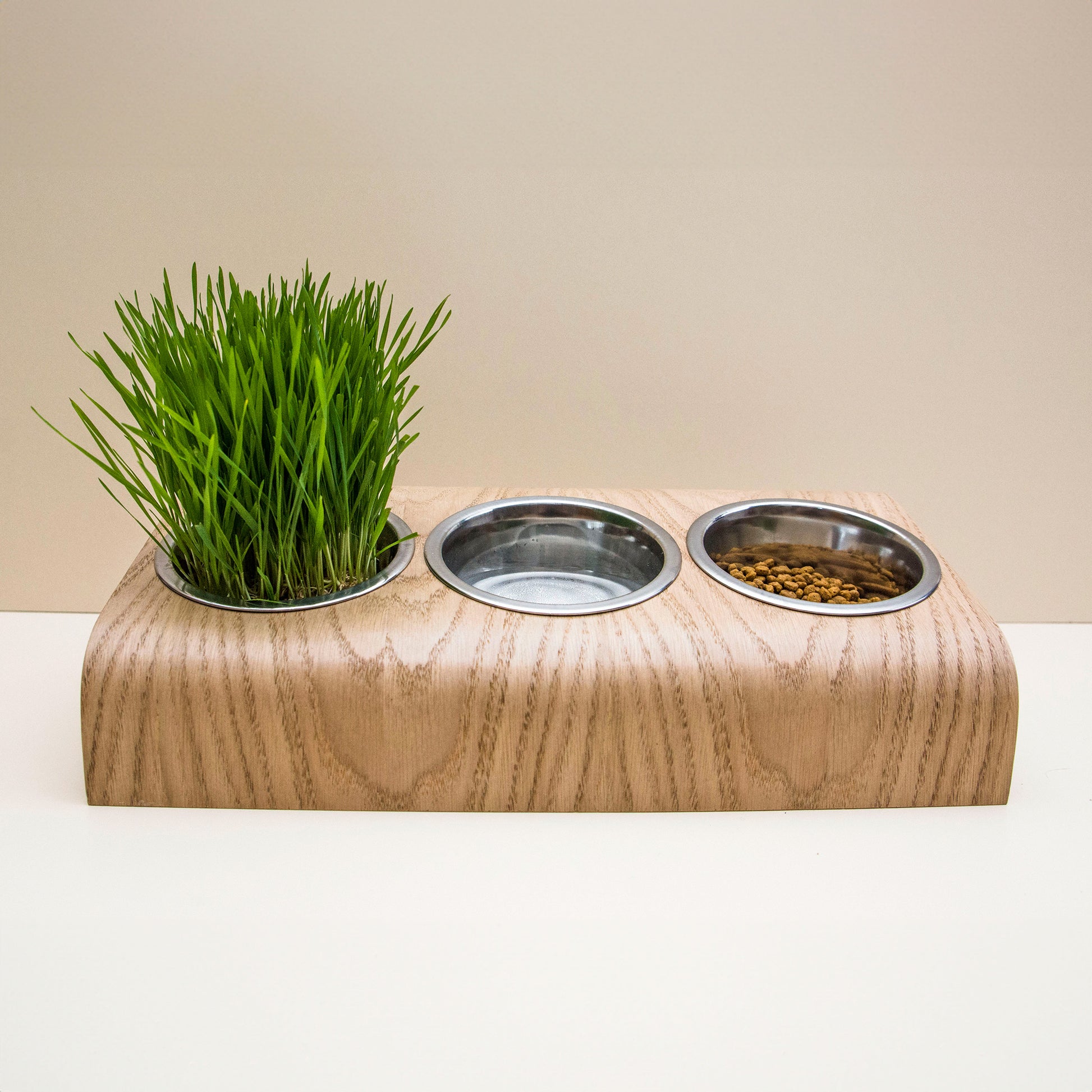 Wooden Elevated Cat and Dog Bowl Stand, Pet Feeder with Bowls
