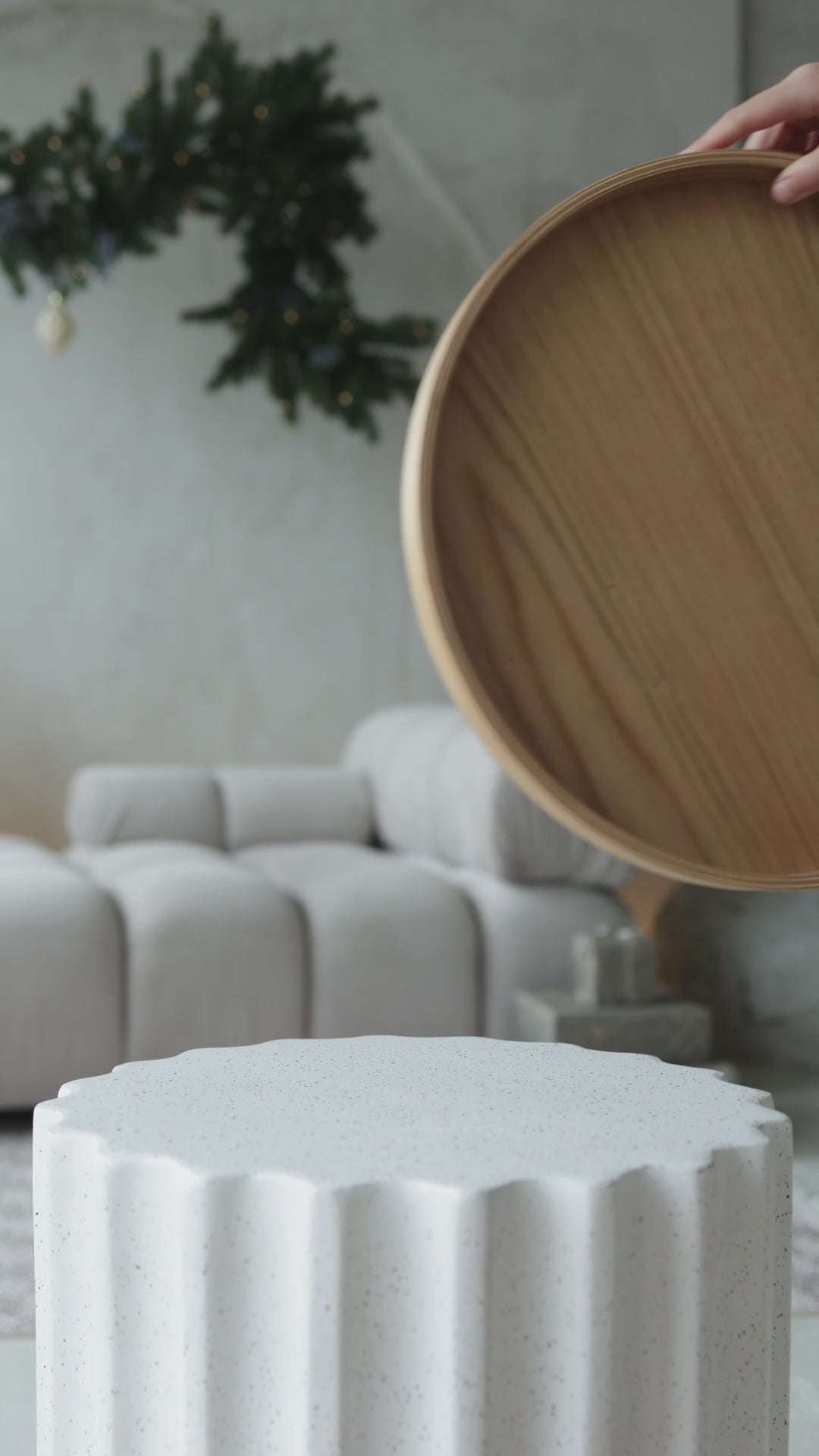 Large Round Oak Serving Board for Holiday Home Decor