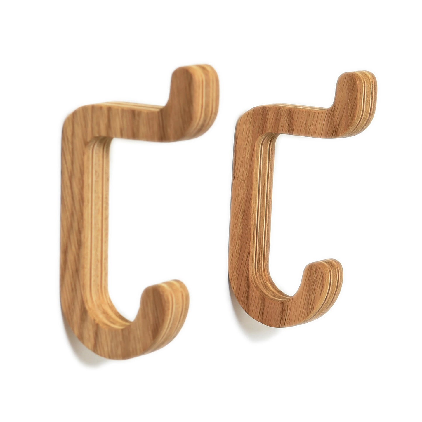 Set of 2 Wooden Wall Hooks, Oak