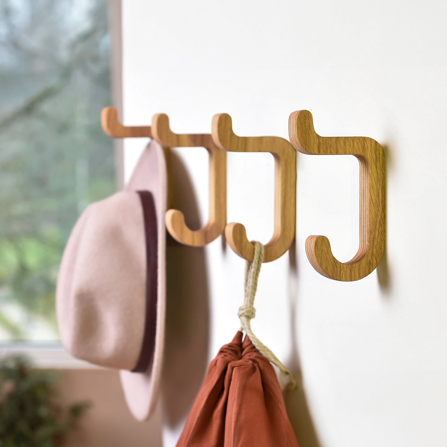 Set of 2 Wooden Wall Hooks, Oak