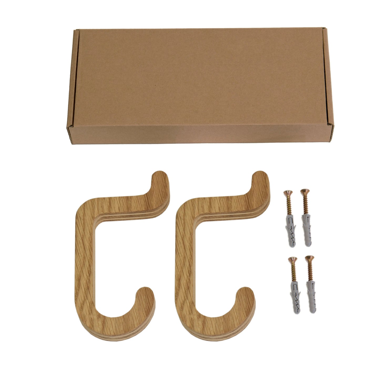 Set of 2 Wooden Wall Hooks, Oak