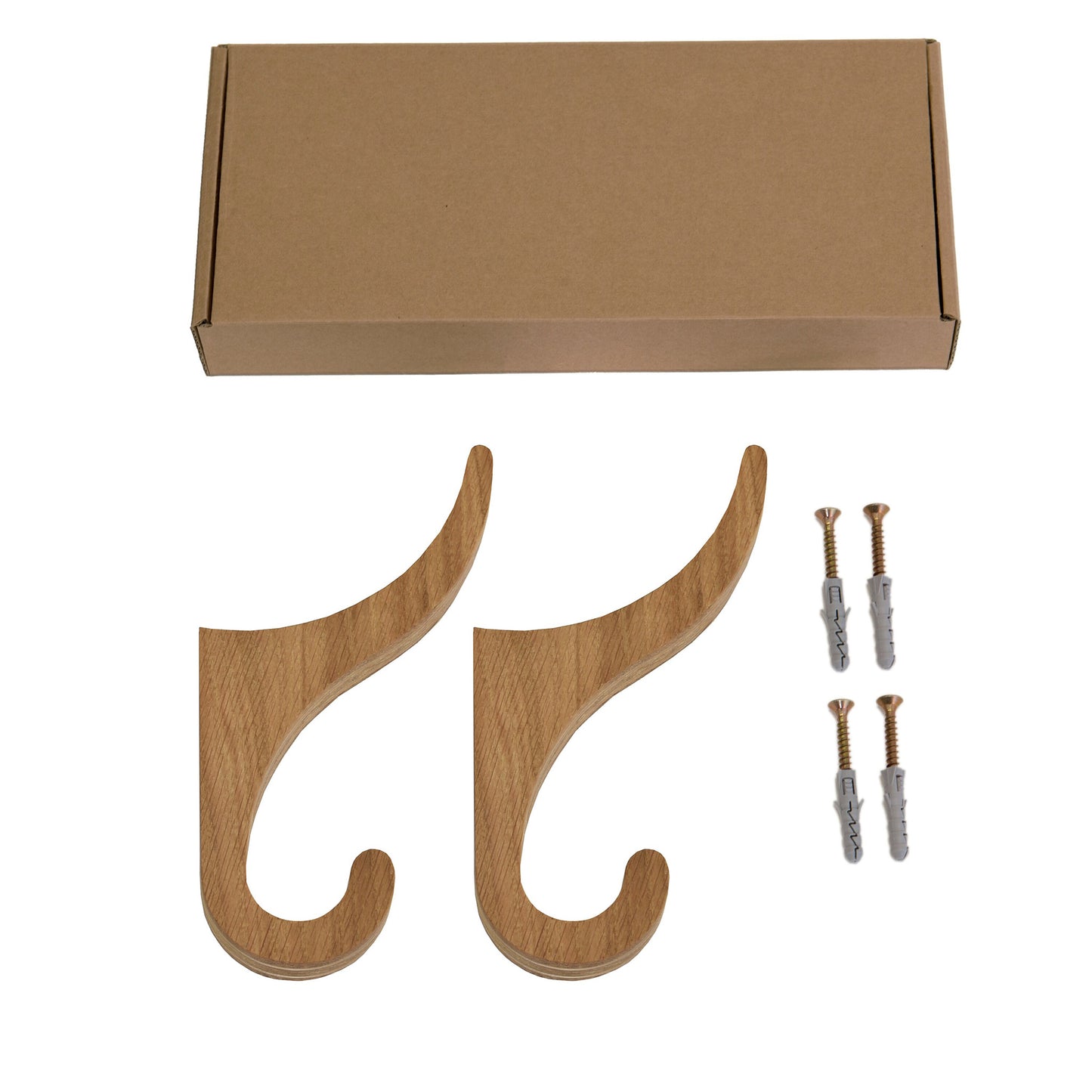 Set of 2 Wooden Wall Hooks for Storage Organization, Oak