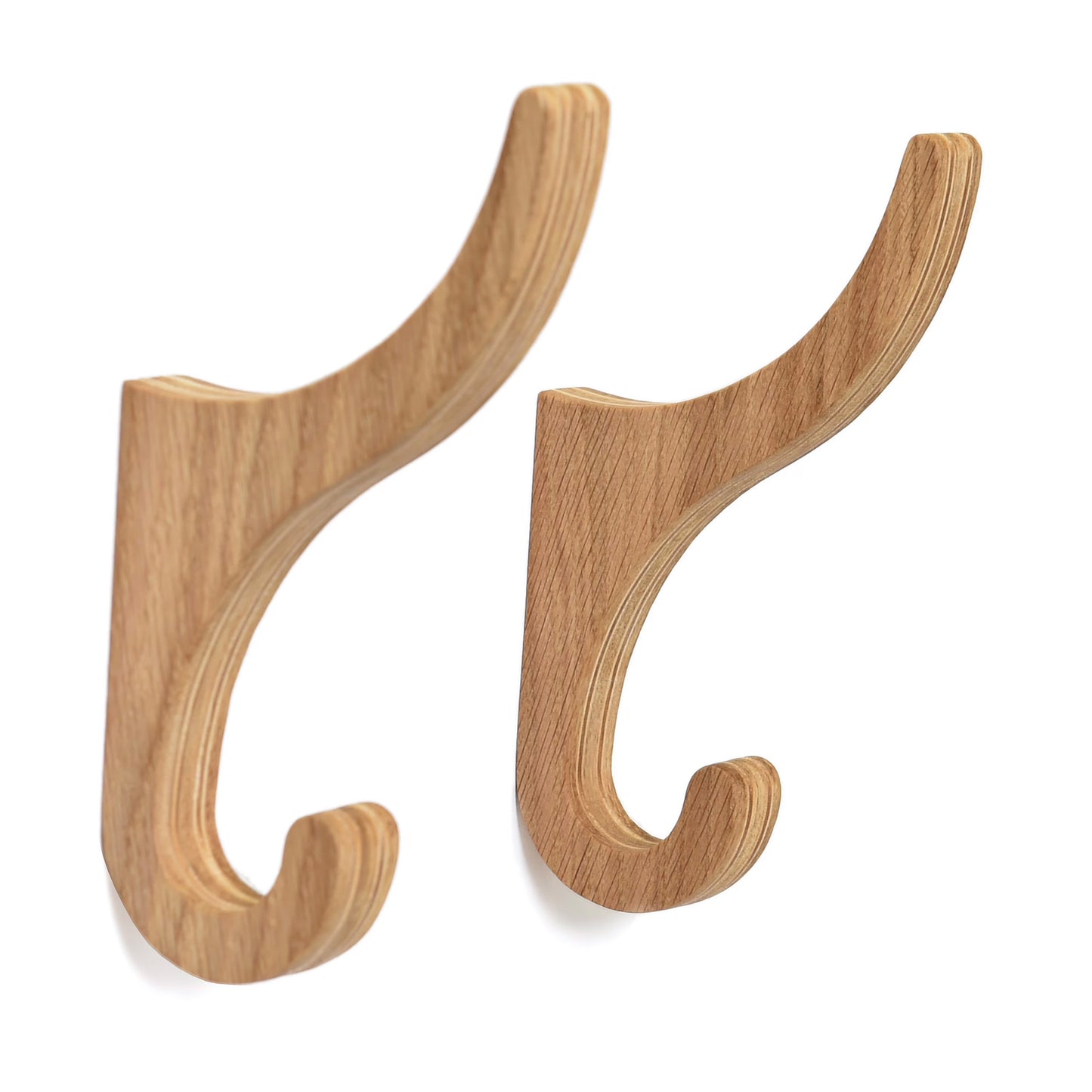 Set of 2 Wooden Wall Hooks for Storage Organization, Oak