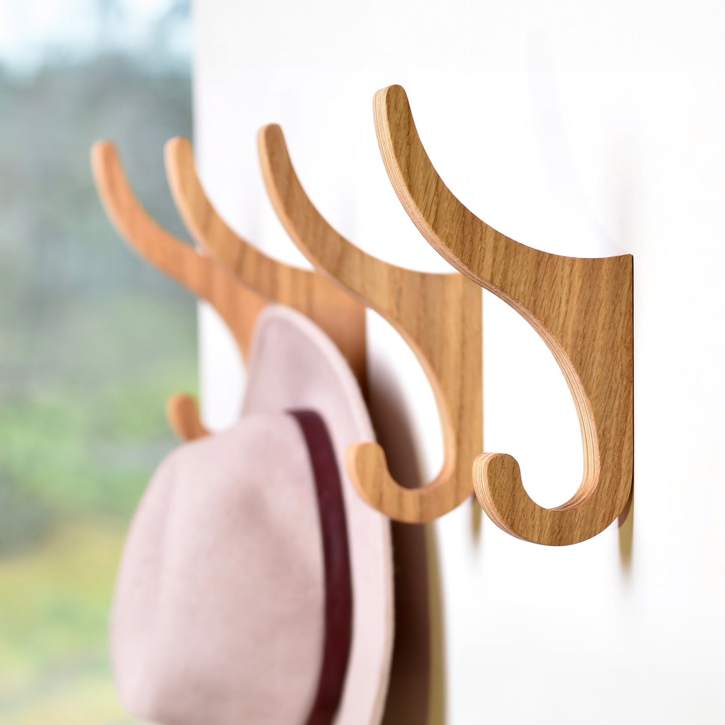 Set of 2 Wooden Wall Hooks for Storage Organization, Oak