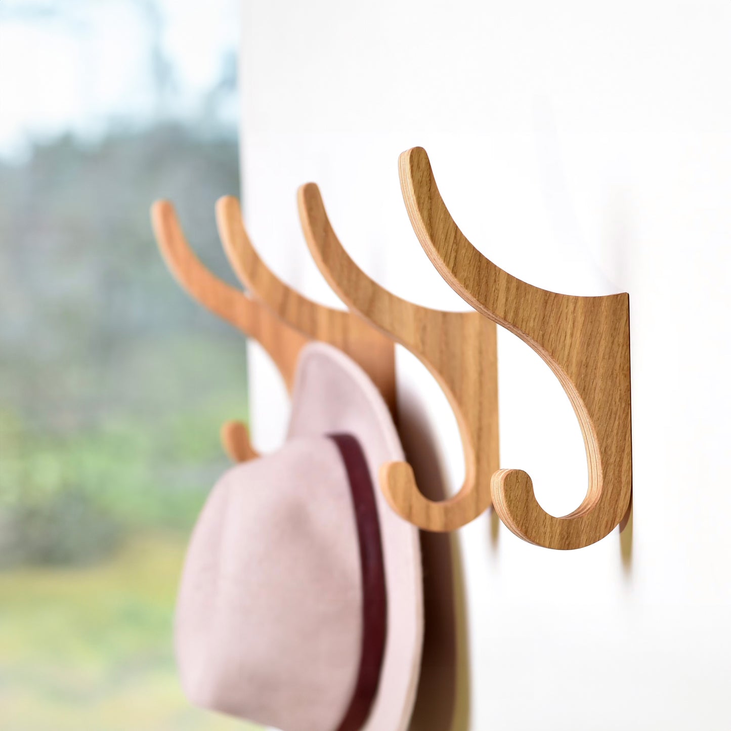 Set of 2 Wooden Wall Hooks for Storage Organization, Oak