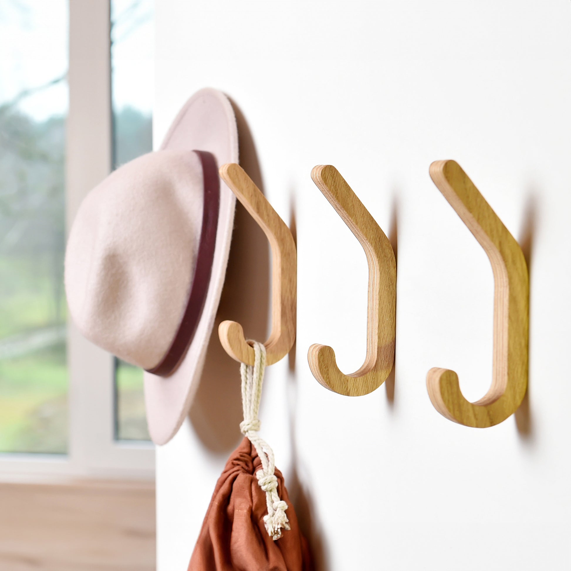 Set of Wooden Wall Hooks for Coats Storage Organization