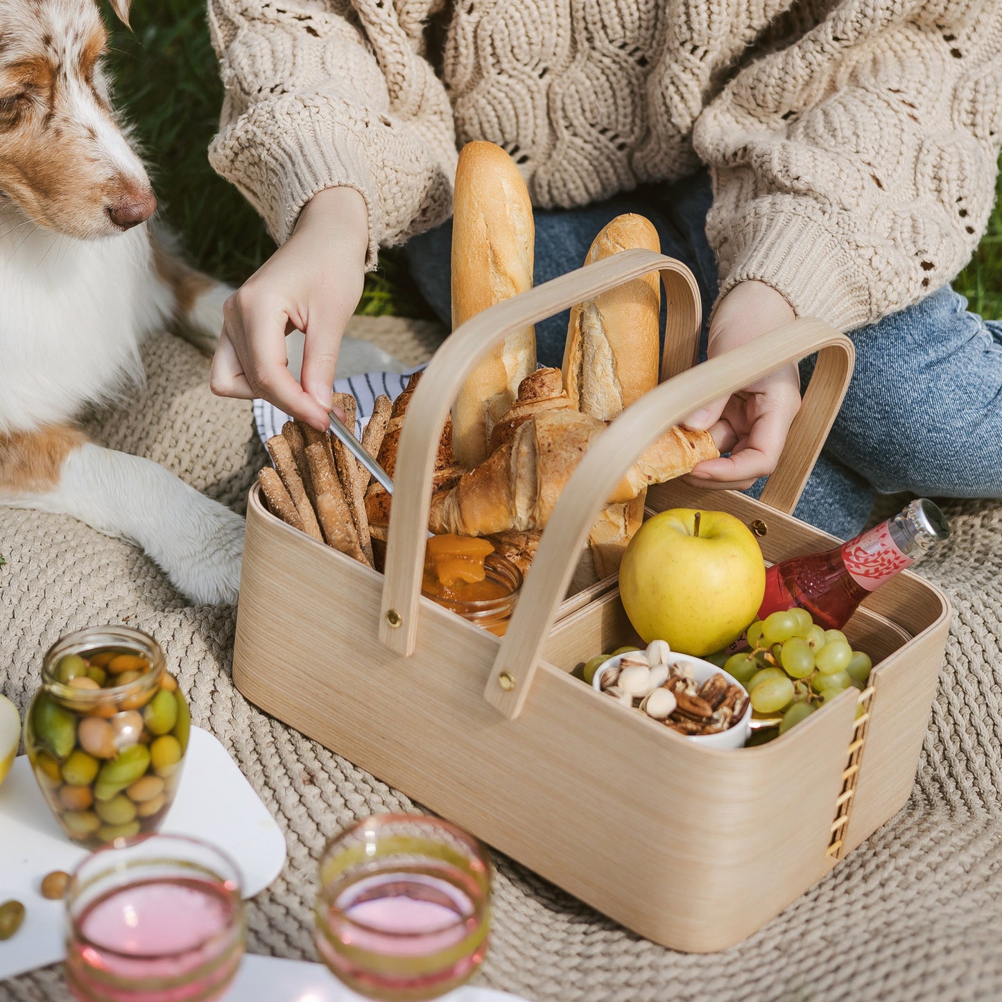 Stylish picnic basket, Outdoor basket with handles, Beach basket