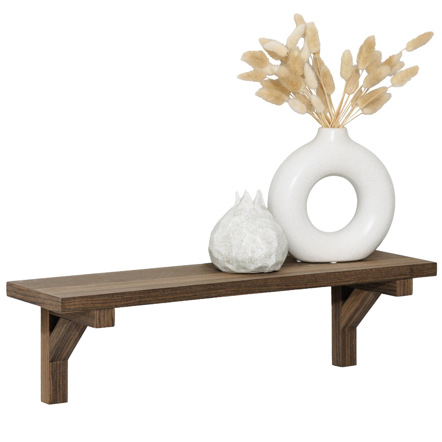 Walnut Floating Shelf with Hidden Wooden Brackets - Modern Wall Shelf