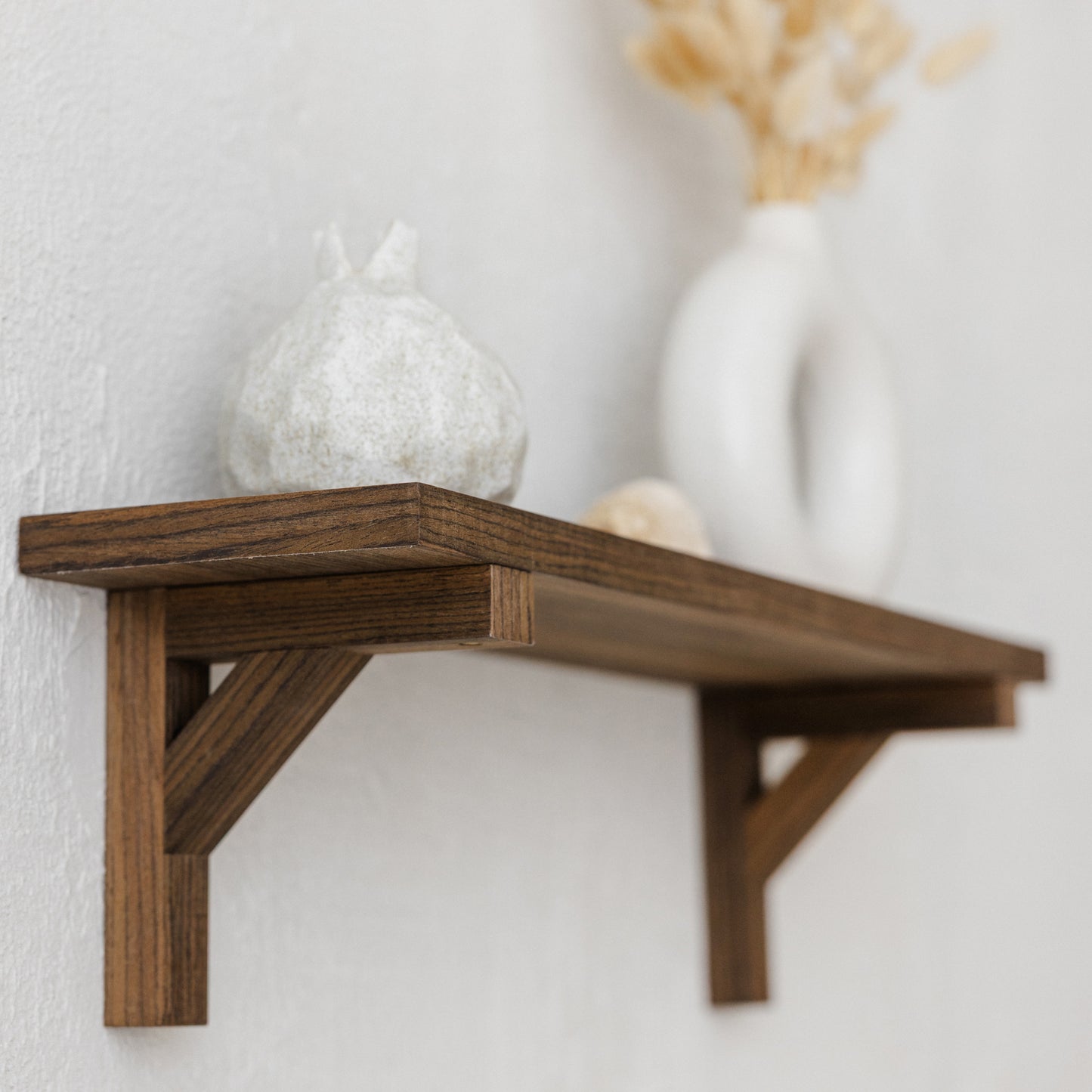 Walnut Floating Shelf with Hidden Wooden Brackets - Modern Wall Shelf