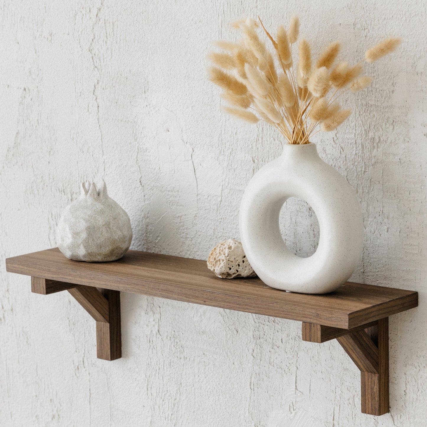 Walnut Floating Shelf with Hidden Wooden Brackets - Modern Wall Shelf