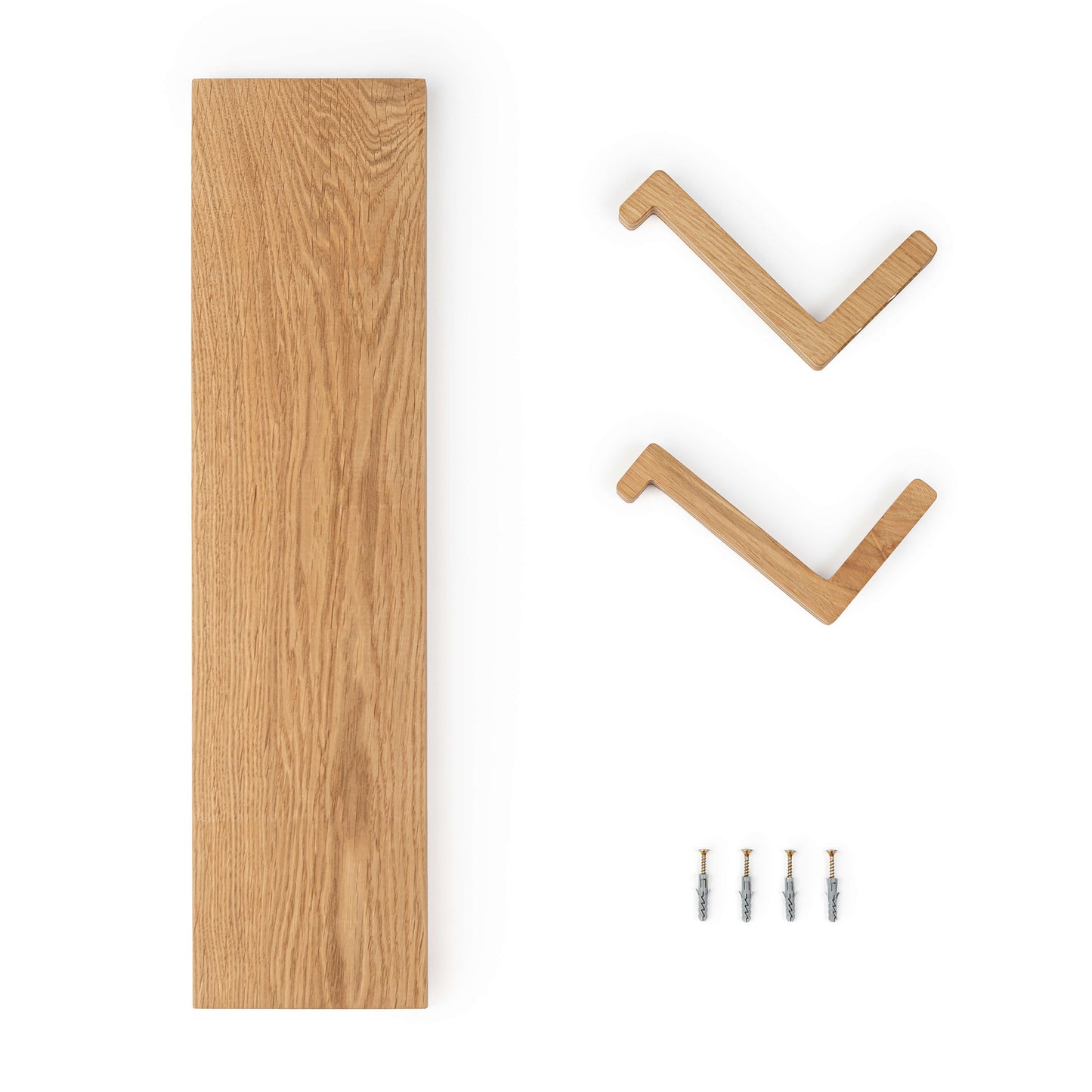 2 Floating Wooden Wall Shelves – Oak Shelves with Holders for Home & Office