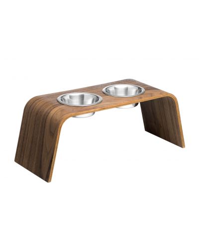 Wooden feeding station with two bowls large size, walnut