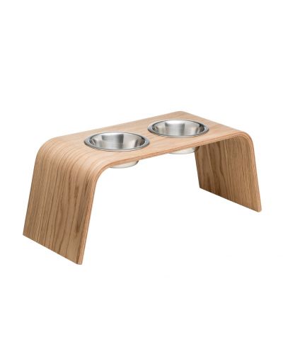 Wooden feeding station with two bowls large size, oak