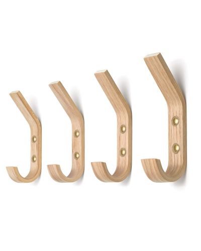 Set of 4 wooden wall hooks, oak