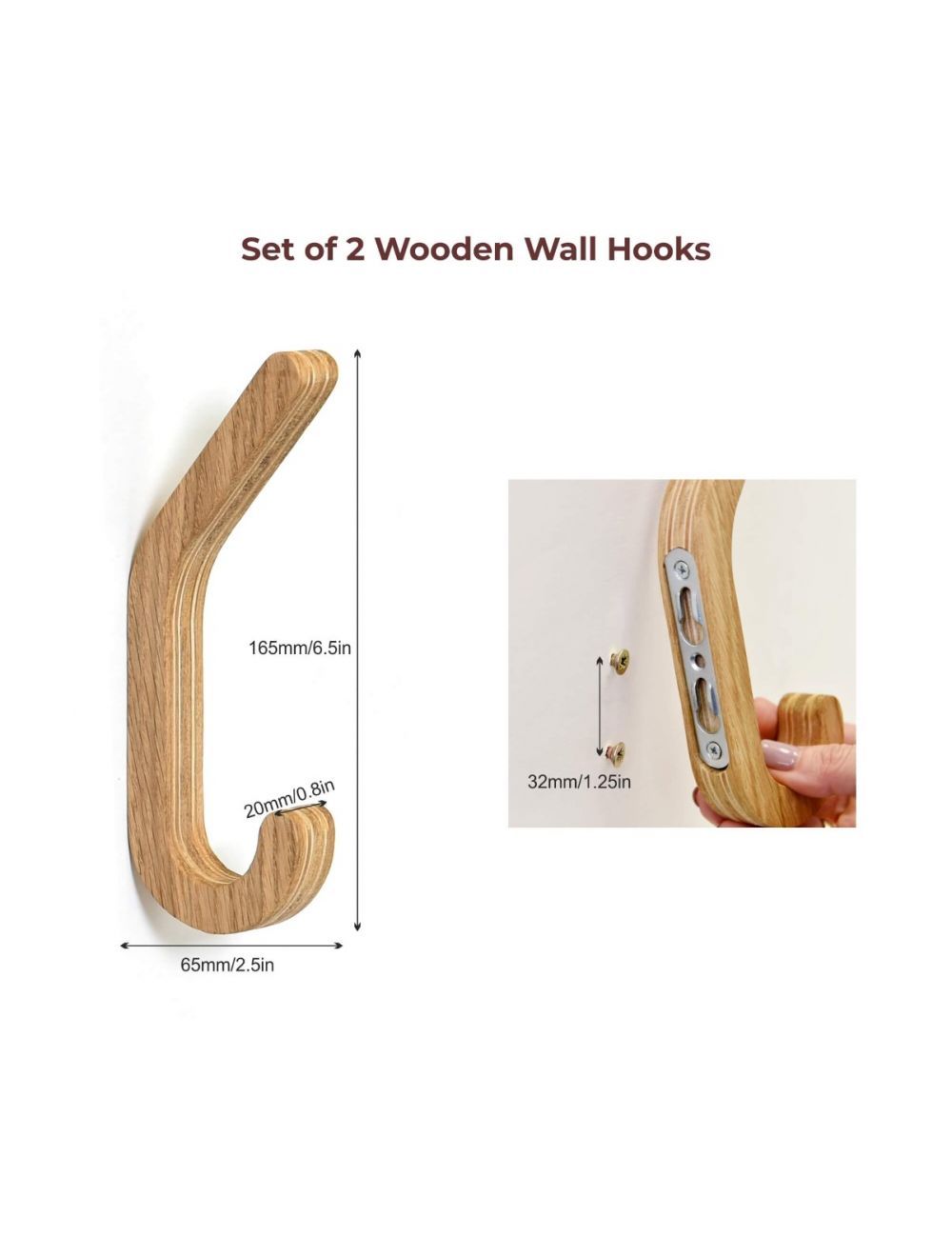 Find here – 2 Pack Oak Wood Hooks Wall